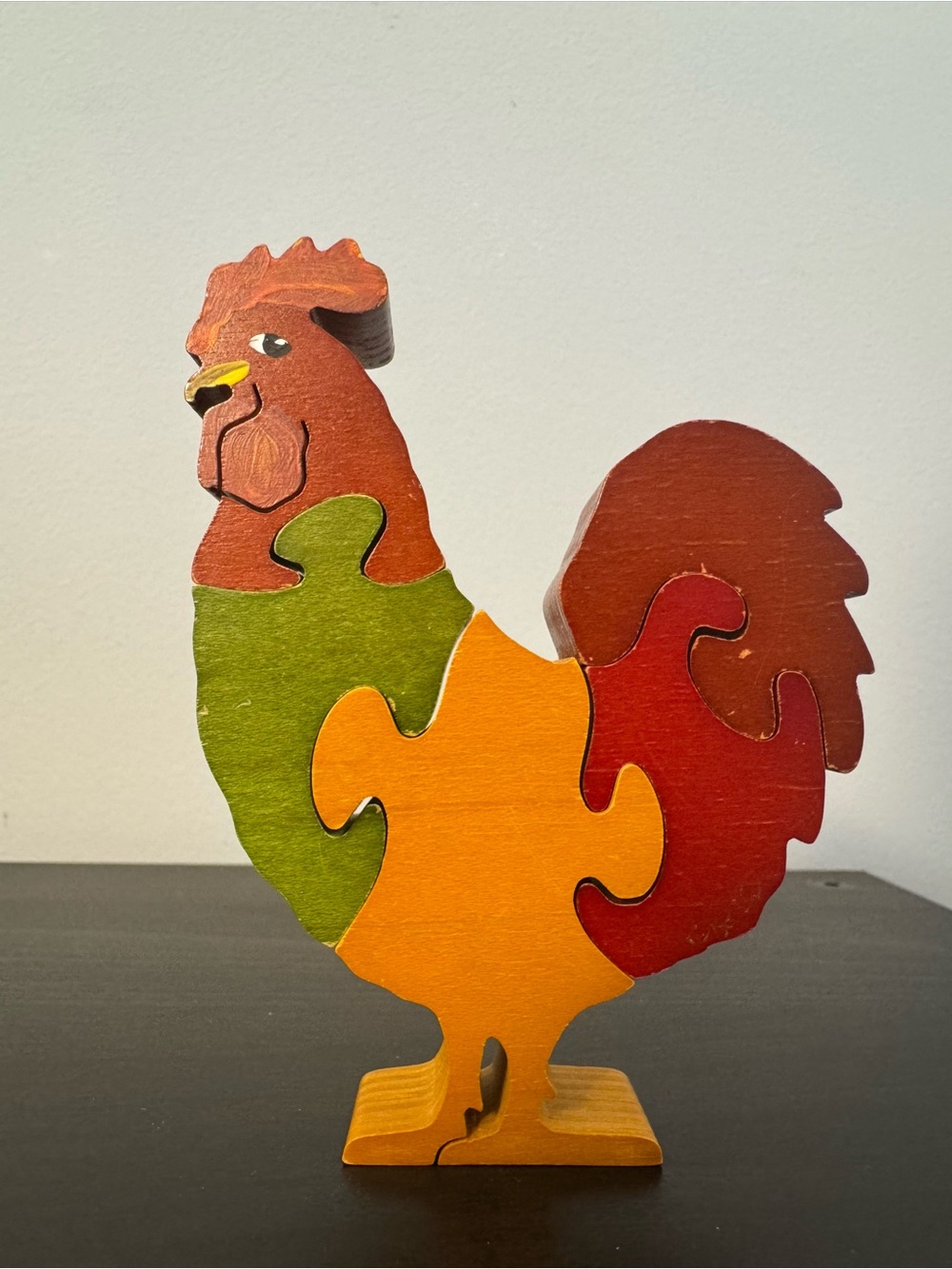 Handpainted Wooden Rooster Jigsaw Puzzle Figurine decor rustic fall farm cottage